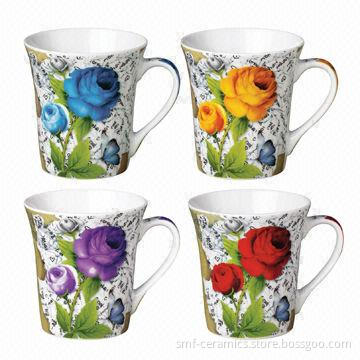 12oz Porcelain Trumpet Mugs with Customized Designs, LFGB, 84/500/EEC Contact Food-grade